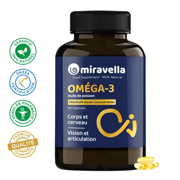 Oméga 3 Fish Oil 60 Capsules Miravella Maroc