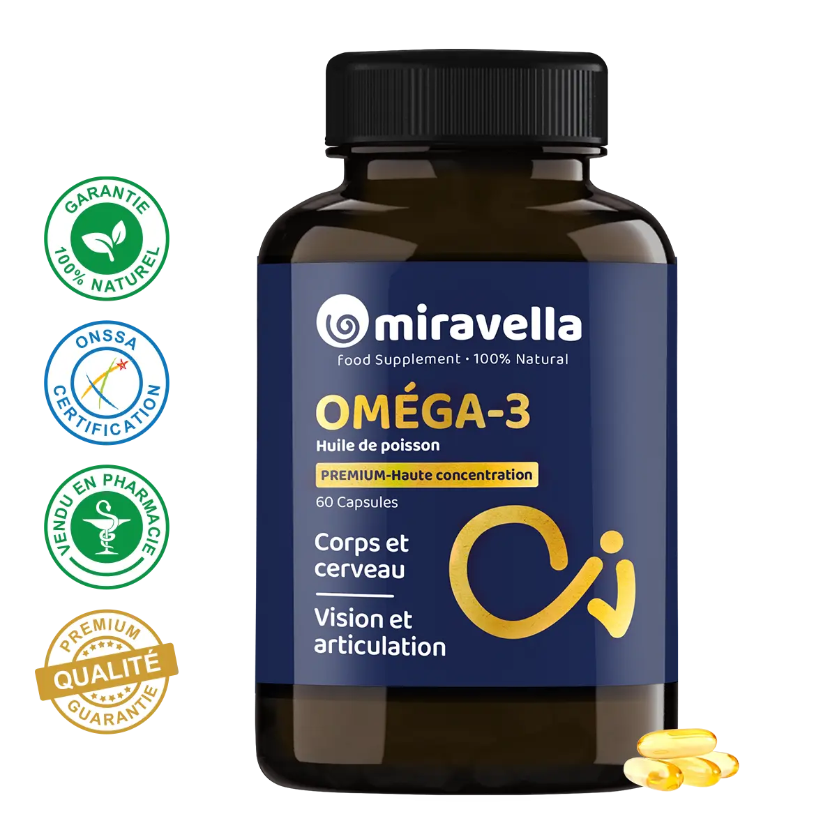 Oméga 3 Fish Oil 60 Capsules Miravella Maroc