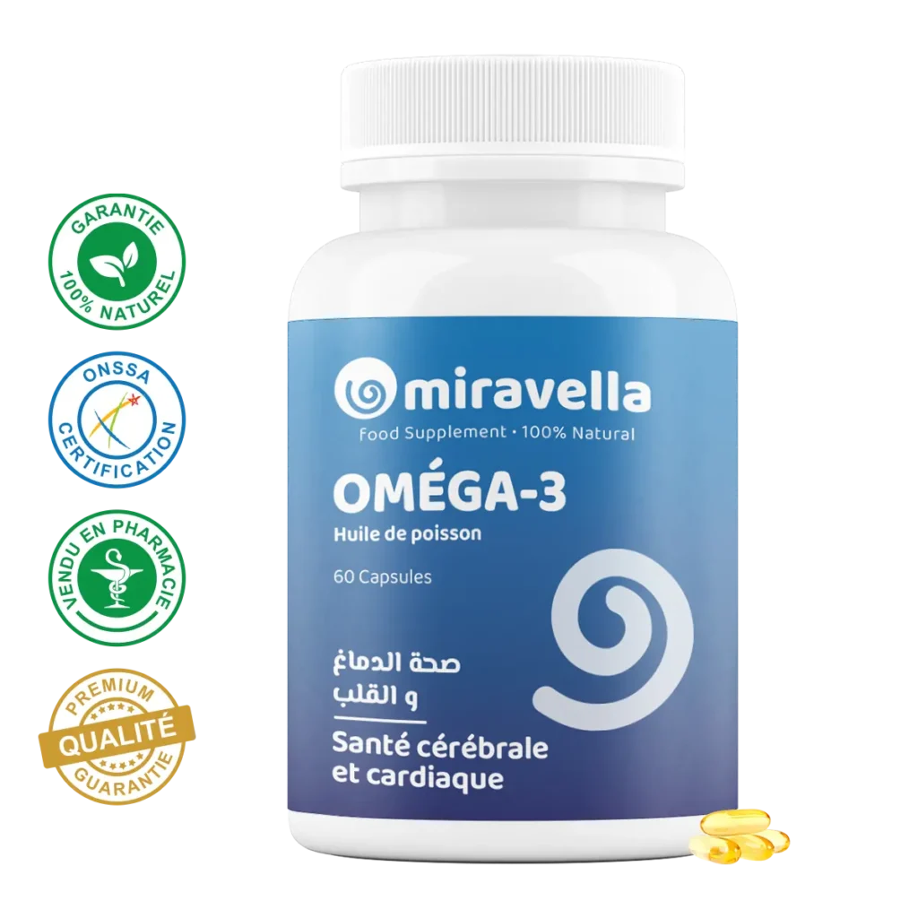 Oméga 3 Fish Oil 60 Capsules Miravella Maroc