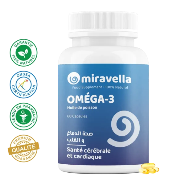 Oméga 3 Fish Oil 60 Capsules Miravella Maroc