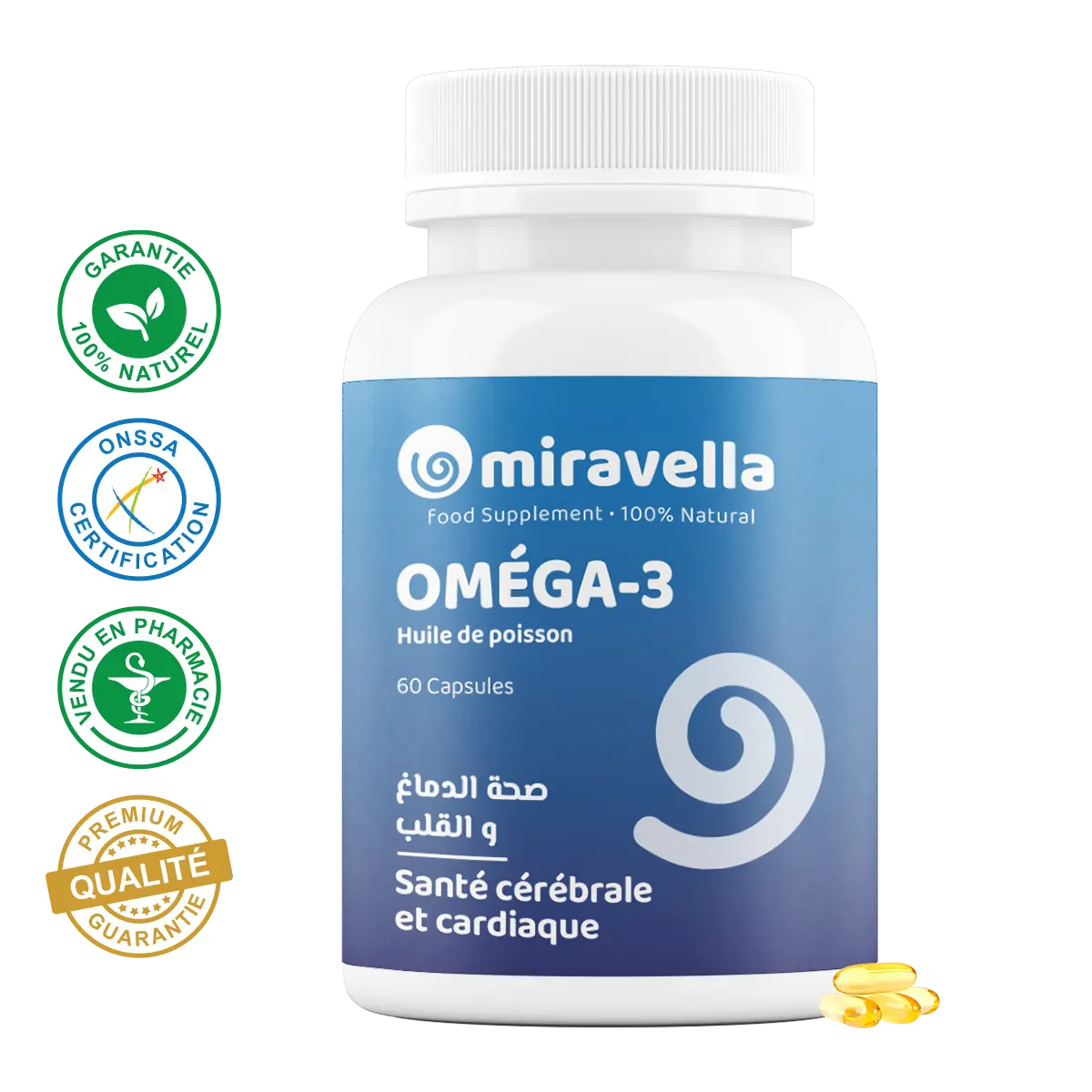 Oméga 3 Fish Oil 60 Capsules Miravella Maroc