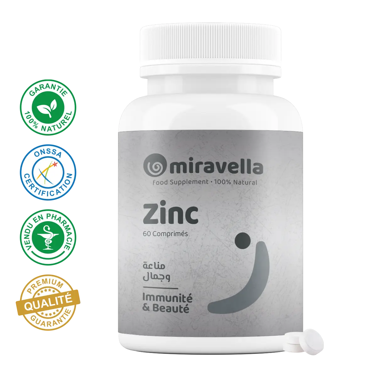 Zinc 60 Comprimés Miravella Maroc