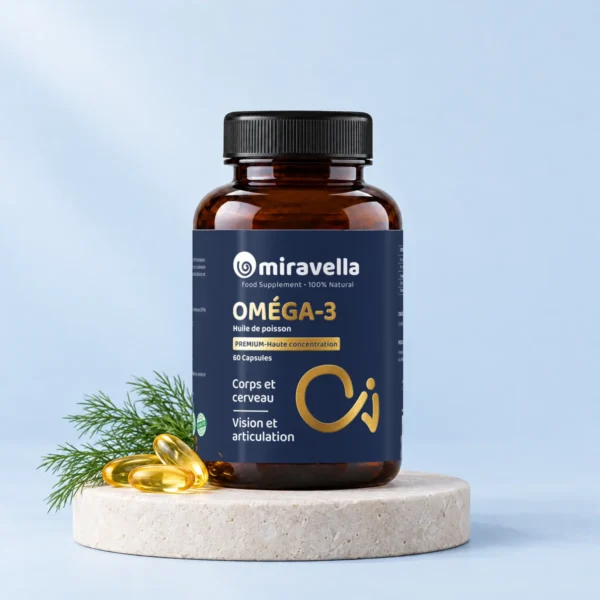 Oméga-3 huile de poisson 60 capsules Miravella – mise en scène