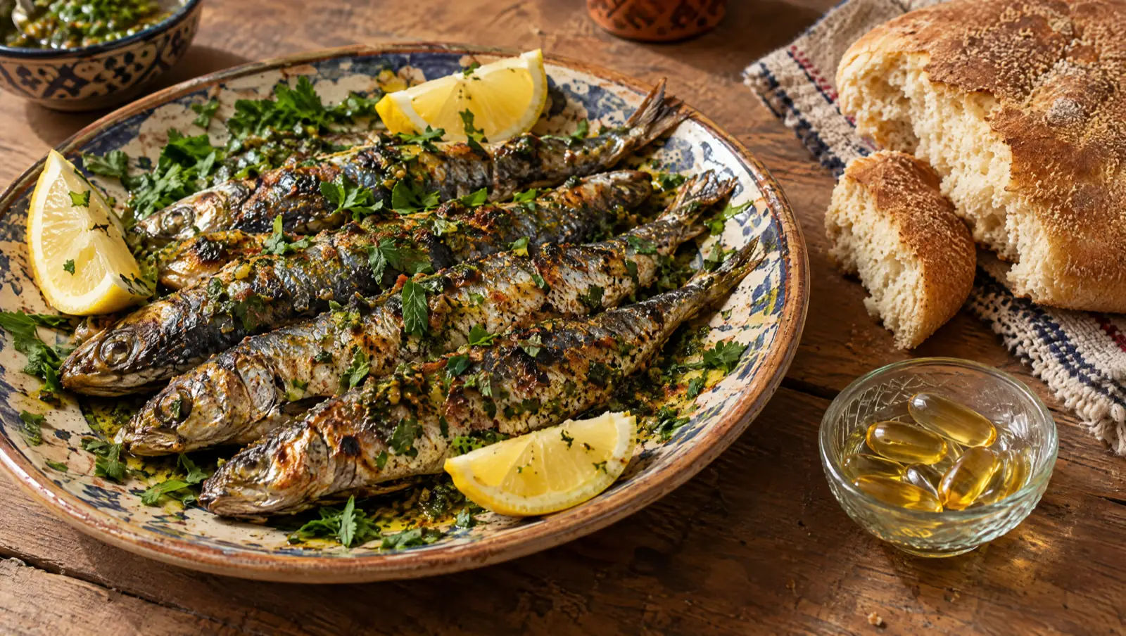 Sardine ou capsules d'oméga 3 : sardines grillées à la chermoula et capsules d'huile de poisson