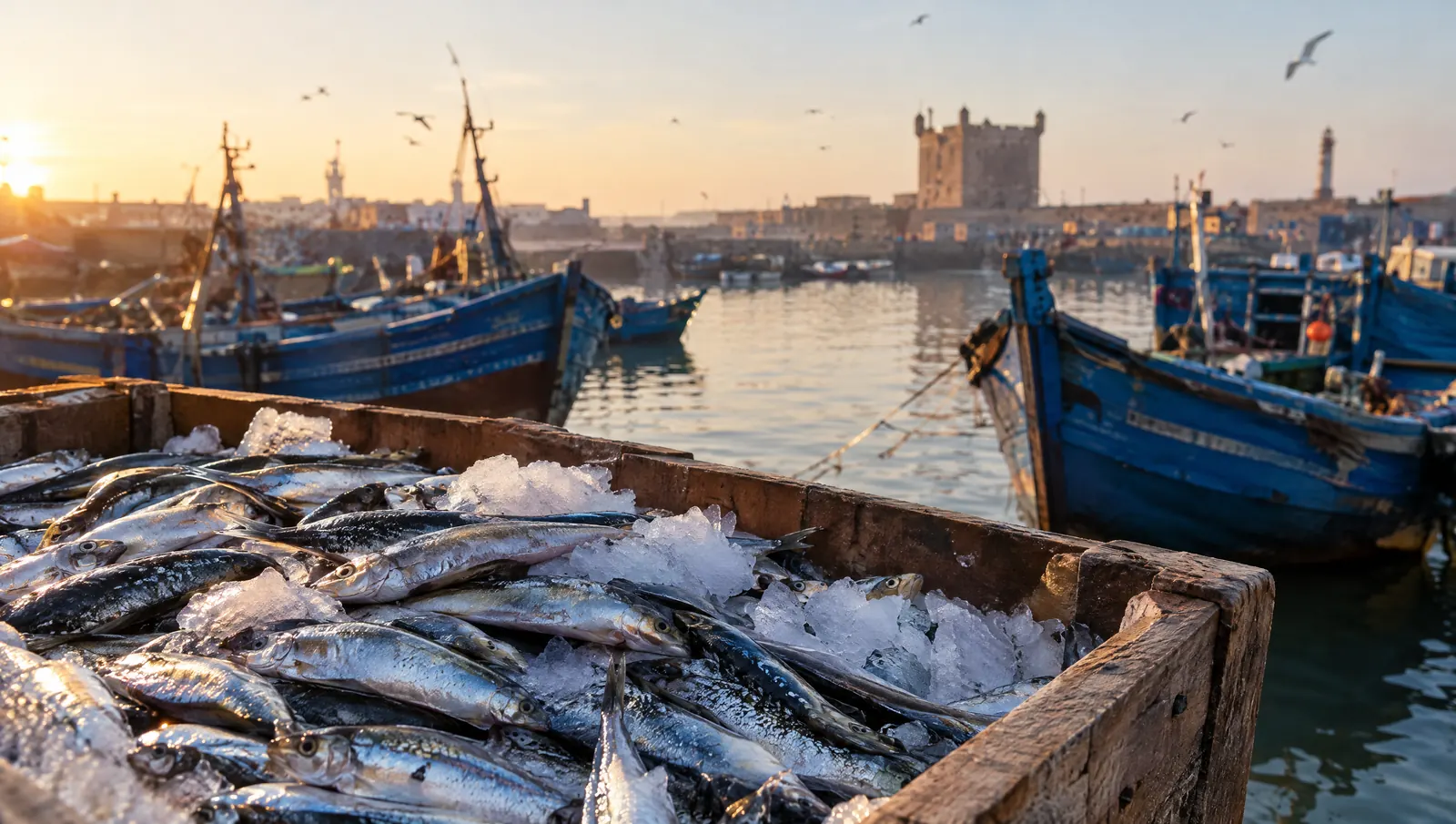 Sardines fraîches dans un port de pêche marocain, source naturelle d'oméga 3