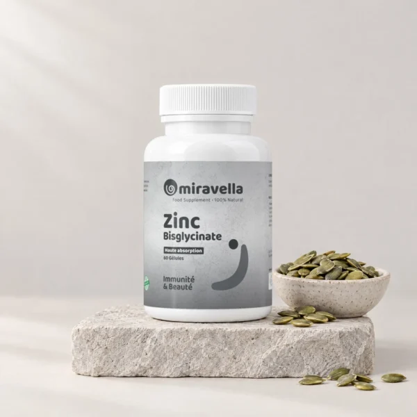 Zinc bisglycinate 60 gélules Miravella – mise en scène